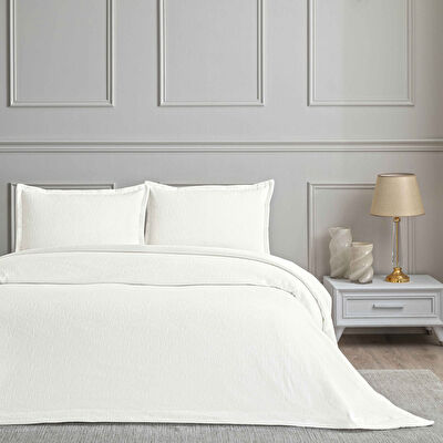 Linens White Collection Glint Çift Kişilik Yatak Örtüsü Seti Beyaz
