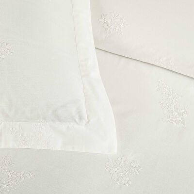 Linens White Collection Asper UC Pamuk Brode Çift Kişilik Nevresim Takımı Beyaz