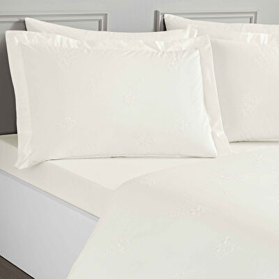 Linens White Collection Asper UC Pamuk Brode Çift Kişilik Nevresim Takımı Beyaz