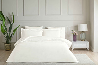 Linens White Collection Asper UC Pamuk Brode Çift Kişilik Nevresim Takımı Beyaz
