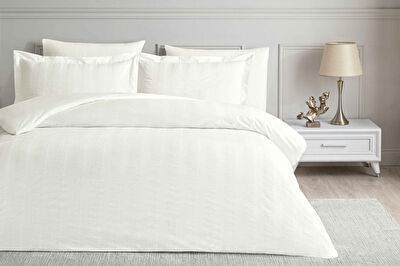 Linens White Collection Gracine UC Pamuk Jakar Çift Kişilik Nevresim Takımı Beyaz