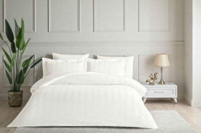 Linens White Collection Gracine UC Pamuk Jakar Çift Kişilik Nevresim Takımı Beyaz