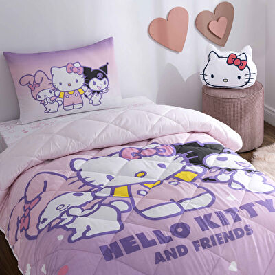 Taç Lisanslı Hello Kitty & Friends Tek Kişilik Pamuk Yorgan Seti