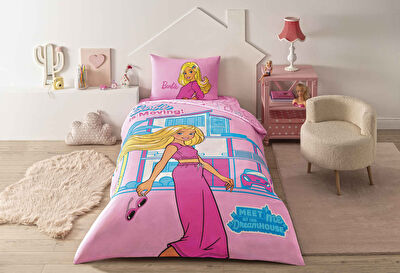 Taç Lisanslı Barbie Dream House Pamuk Tek Kişilik Nevresim Takımı
