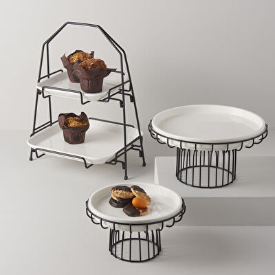 Linens Arlina Porselen-Metal 27x27x13,8 cm Ayaklı Tabak