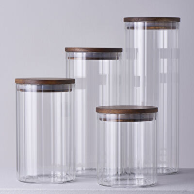 Linens Stripe Roller Cam-Akasya Kapak 1700 ml 10x10x28 cm Kavanoz