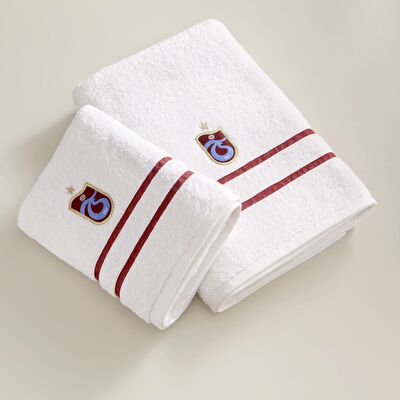 Taç Lisanslı Trabzonspor Arma Pamuk 50x90 cm Yüz Havlusu Beyaz
