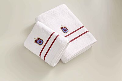 Taç Lisanslı Trabzonspor Arma Pamuk 50x90 cm Yüz Havlusu Beyaz