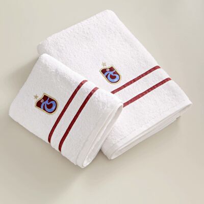 Taç Lisanslı Trabzonspor Arma Pamuk 50x90 cm Yüz Havlusu Beyaz