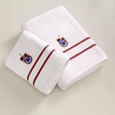 Taç Lisanslı Trabzonspor Arma Pamuk 70x140 cm Banyo Havlusu Beyaz