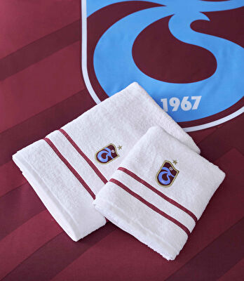 Taç Lisanslı Trabzonspor Arma Pamuk 70x140 cm Banyo Havlusu Beyaz