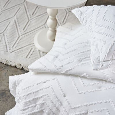 Linens Borneo Çift Kişilik Yatak Örtüsü Seti Beyaz