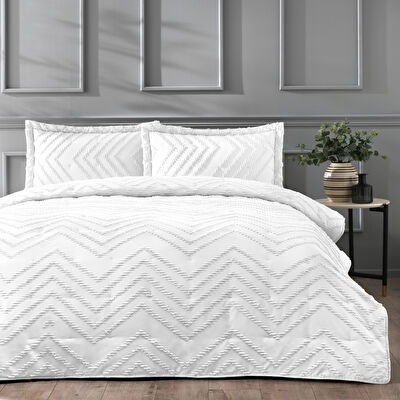 Linens Borneo Çift Kişilik Yatak Örtüsü Seti Beyaz