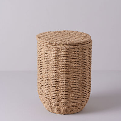 Linens Carry Kapaklı Yuvarlak Sepet 22x22x31 cm Naturel