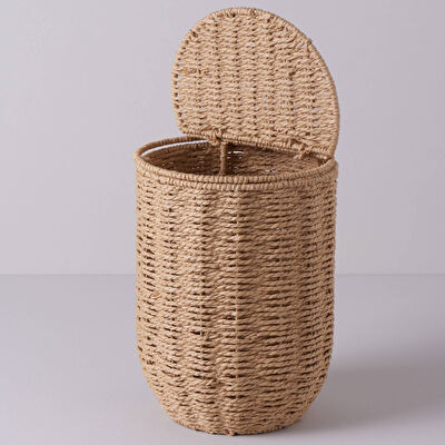Linens Carry Kapaklı Yuvarlak Sepet 22x22x31 cm Naturel