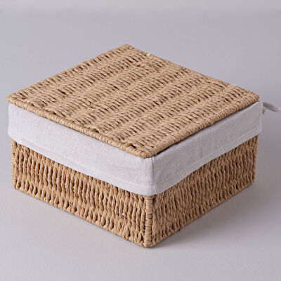 Linens Carry Kapaklı Sepet 23x23x12 cm Naturel