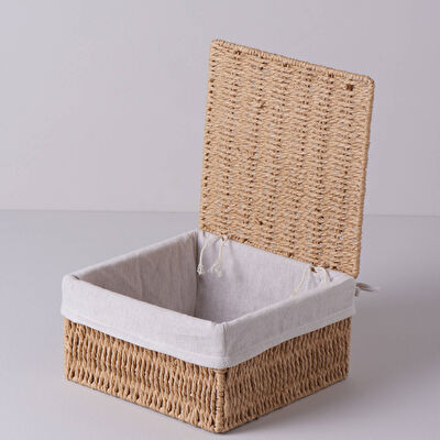 Linens Carry Kapaklı Sepet 23x23x12 cm Naturel