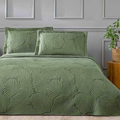 Linens Leaf Yatak Örtüsü Koyu Yeşil Çift Kişilik