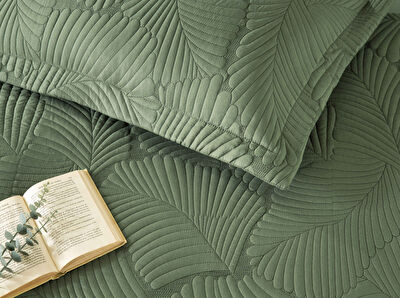 Linens Leaf Yatak Örtüsü Koyu Yeşil Çift Kişilik