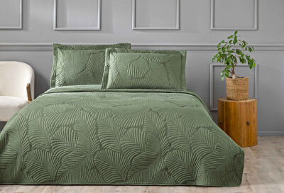 Linens Leaf Yatak Örtüsü Koyu Yeşil Çift Kişilik