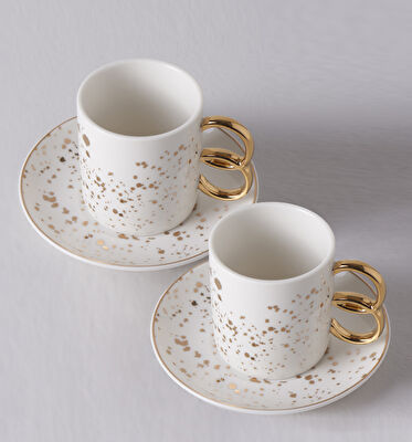 Linens Dorothy Porselen 2'li 110 ml Kahve Fincan Seti Beyaz Gold Detaylı