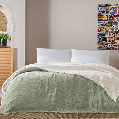 Linens Coraux Pamuk Muslin Çift Kişilik Pike Haki