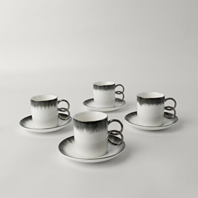 Linens Edith Porselen 4'lü 110 ml Kahve Fincan Takımı Antrasit