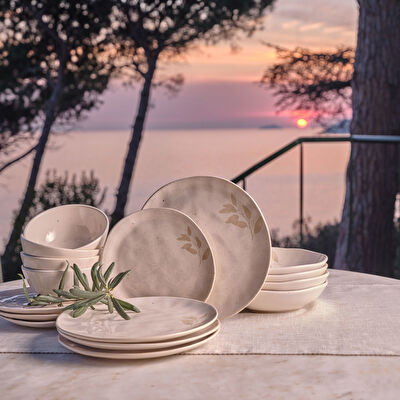 Linens Laurel Seramik 26 cm Servis Tabağı Ekru