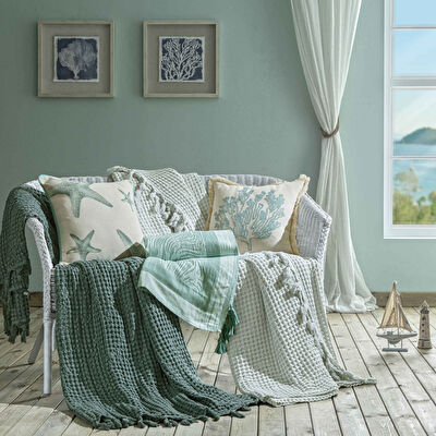 Taç Butik Nakışlı Göcek Polyester Kırlent Yeşil