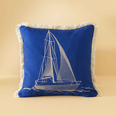 Taç Butik Nakışlı Bodrum Polyester Kırlent Lacivert