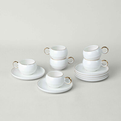Linens Sally Porselen 6'lı 90 ml Kahve Fincan Seti Beyaz-Gold