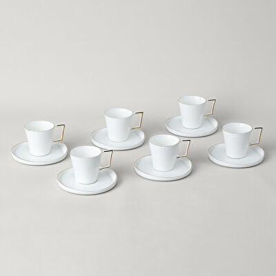Linens Davies Porselen 6'lı 90 ml Kahve Fincan Seti Beyaz-Gold