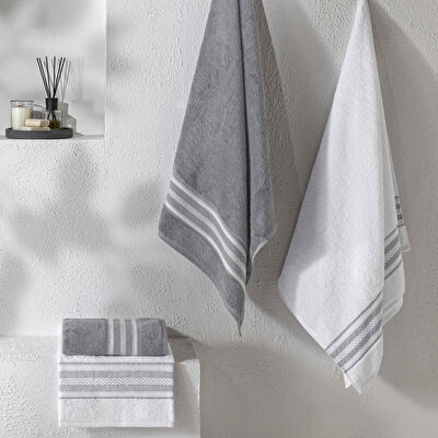 Taç Rope Pure Cotton Pamuk Hamam Seti Beyaz Antrasit