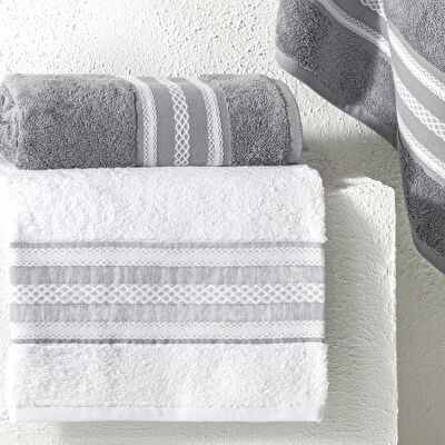 Taç Rope Pure Cotton Pamuk Hamam Seti Beyaz Antrasit