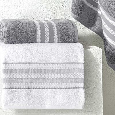 Taç Rope Pure Cotton Pamuk Hamam Seti Beyaz Antrasit