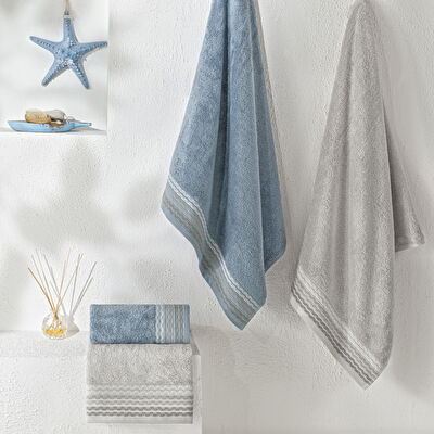 Taç Art Pure Cotton Pamuk Hamam Seti Gri Mavi