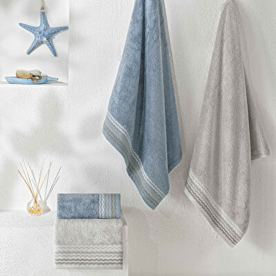 Taç Art Pure Cotton Pamuk Hamam Seti Gri Mavi