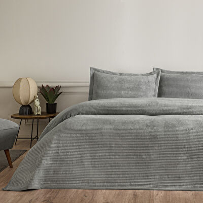 Linens Velona Çift Kişilik Yatak Örtüsü Seti Gri