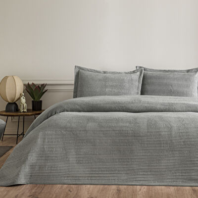 Linens Velona Çift Kişilik Yatak Örtüsü Seti Gri