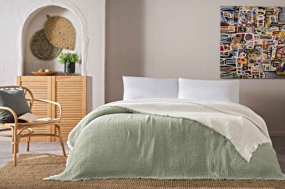 Linens Coraux Pamuk Muslin Çift Kişilik Pike Haki