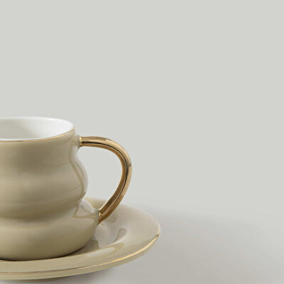 Linens Petal Porselen 2'li 95 ml Kahve Fincan Takımı Bej Gold