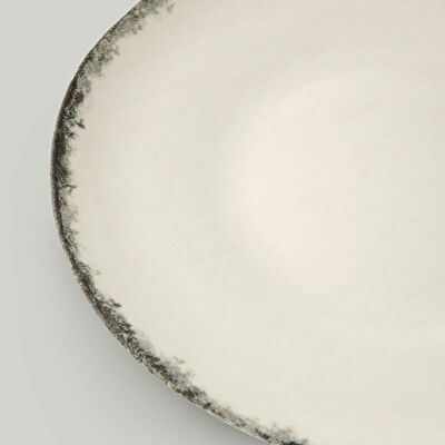 Linens Natura Porselen 17 cm Oval Çerezlik Ekru-Antrasit